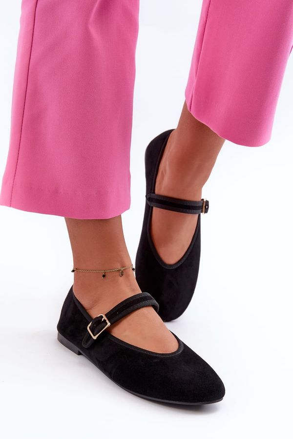 PS1 PS1 Black Eco-Suede Ballerina Flats with Buckle Anlofi