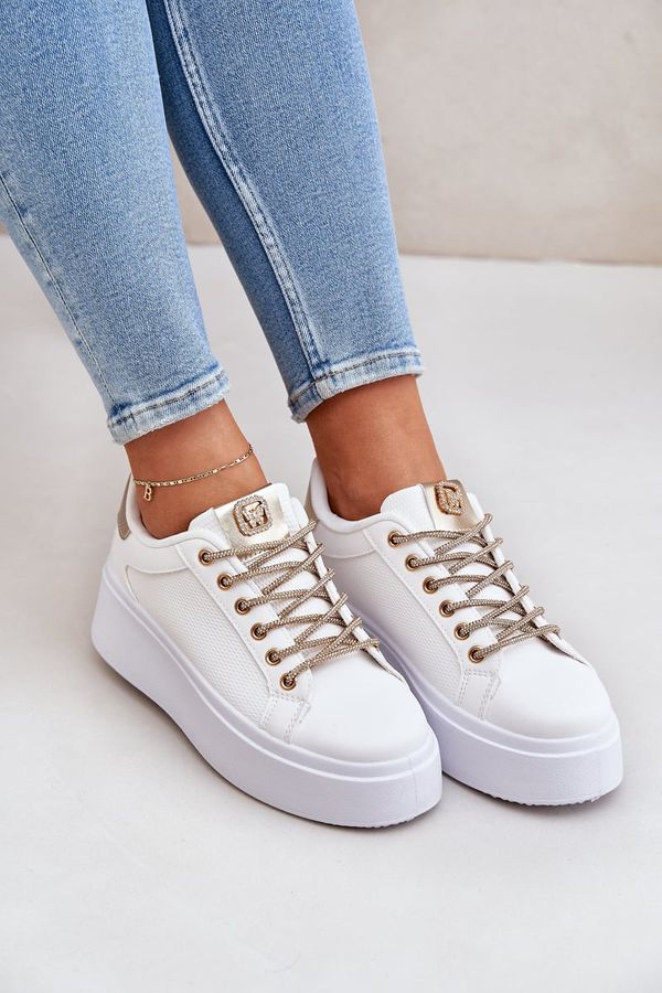 PS1 PS1 Platform Sneakers With Decorative Laces White-Gold Fonetha