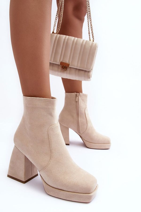 PS1 PS1 Suede Heeled Boots Beige Makeline