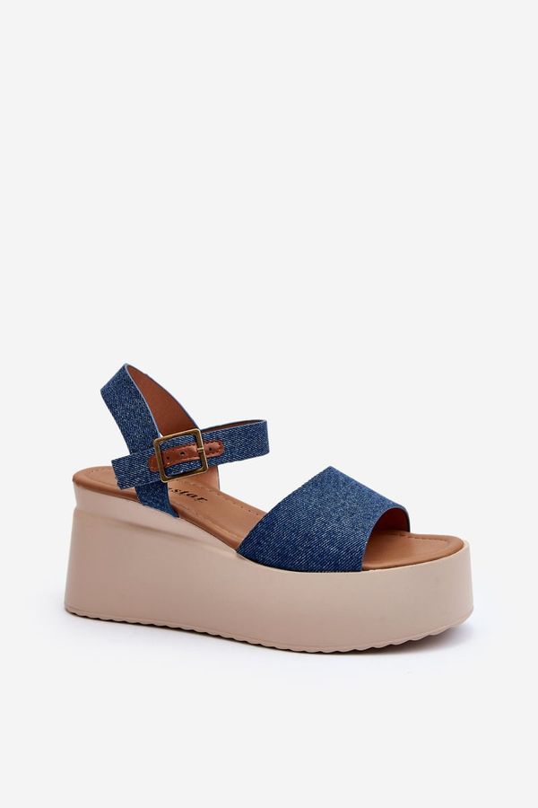 PS1 PS1 Women's Denim Wedge Sandals Blue Geferia