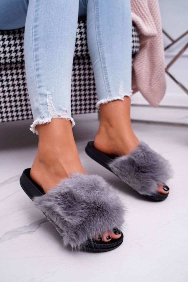 PS1 PS1 Women's Flip Flops with Fur Grey Black NiceFur