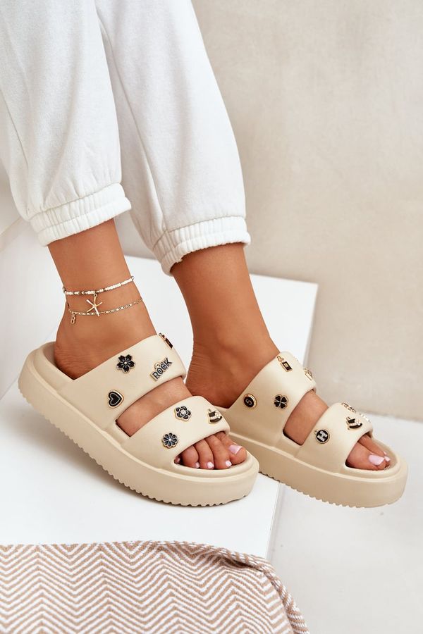 PS1 PS1 Women's Foam Slippers With Decorations Beige Ravanala