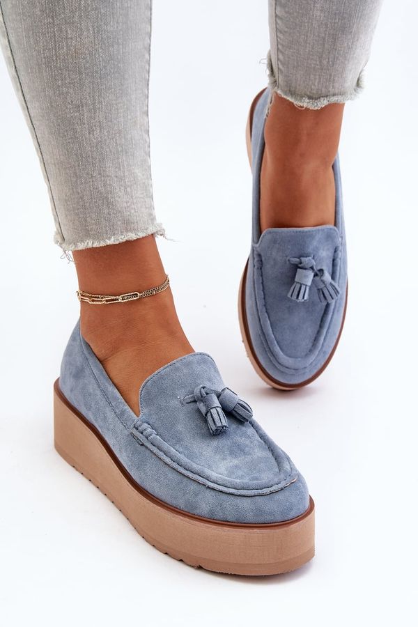 PS1 PS1 Women's Platform Moccasins with Fringes Blue Mialani