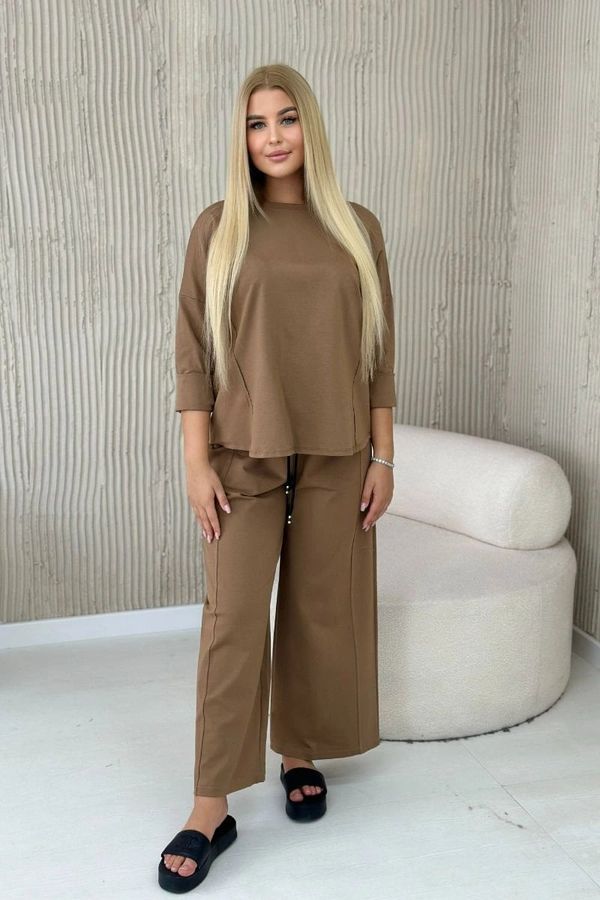 Kesi Punto Milano winter sweatshirt set + camel wide leg trousers