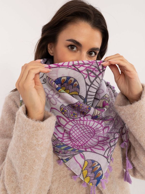 Fashionhunters Purple-ecru women's scarf with patterns