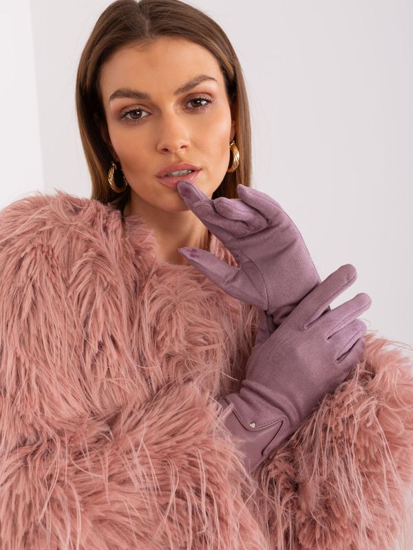 Fashionhunters Purple gloves with eco-leather inserts
