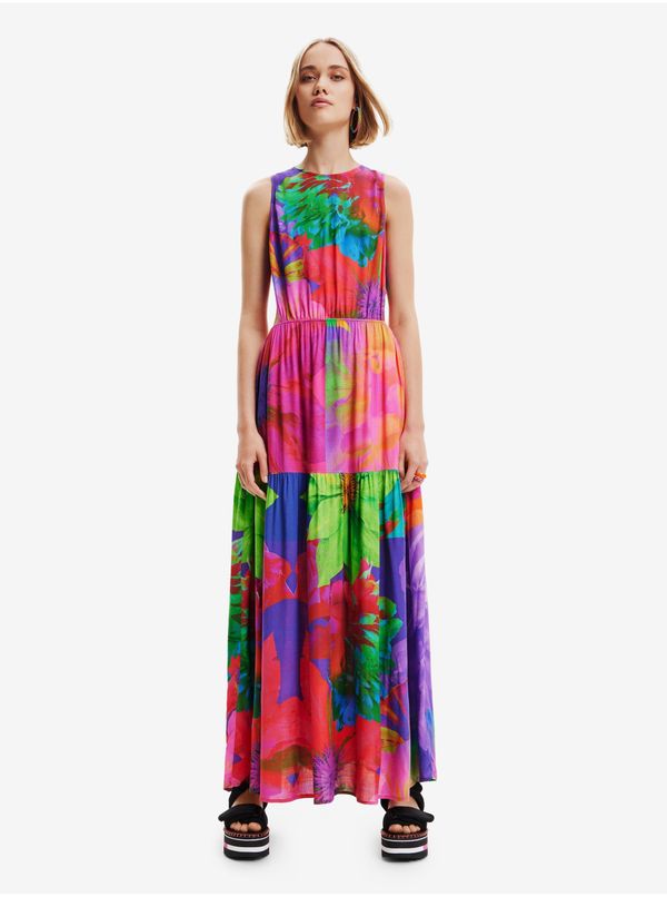 DESIGUAL Purple-pink Women's Patterned Maxi-Dress with Necklines Desigual Sandall - Ladies