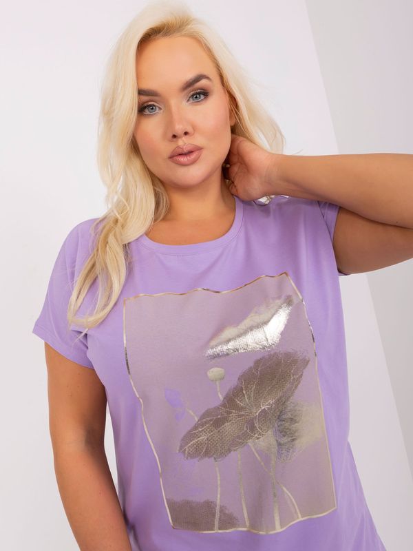 Fashionhunters Purple plus size blouse with short sleeves