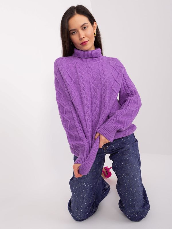 Fashionhunters Purple women's sweater with handbags and turtleneck