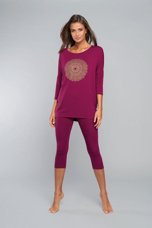 Italian Fashion Pyjamas Mandala 3/4 sleeve, 3/4 leg - wine