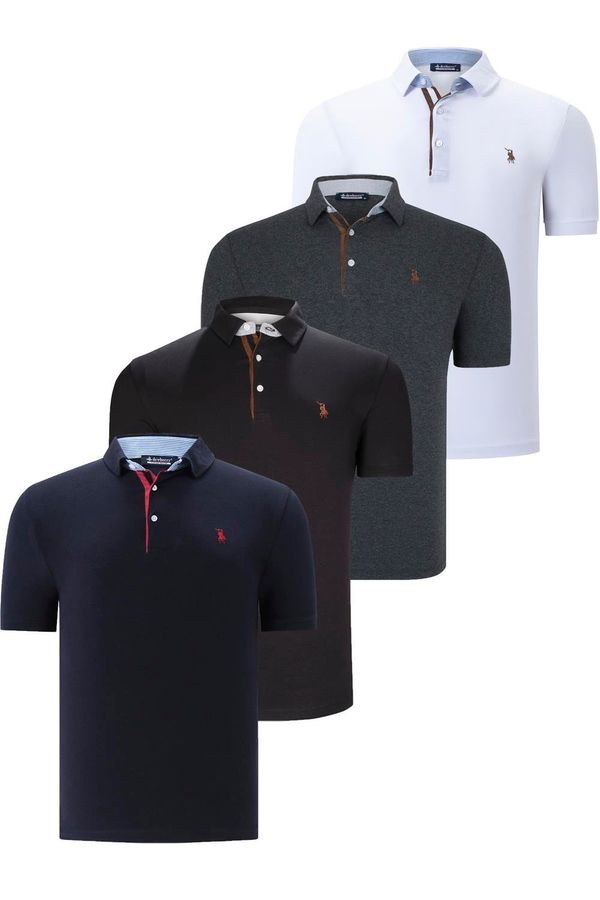 dewberry QUAD SET T8582 DEWBERRY MENS T-SHIRT-BLACK-ANTHRACITE-NAVY BLUE-WHITE