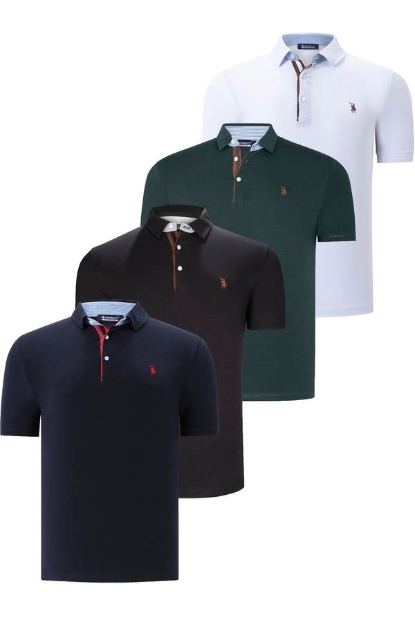 dewberry QUAD SET T8582 DEWBERRY MENS T-SHIRT-BLACK-WHITE-NAVY BLUE-GREEN