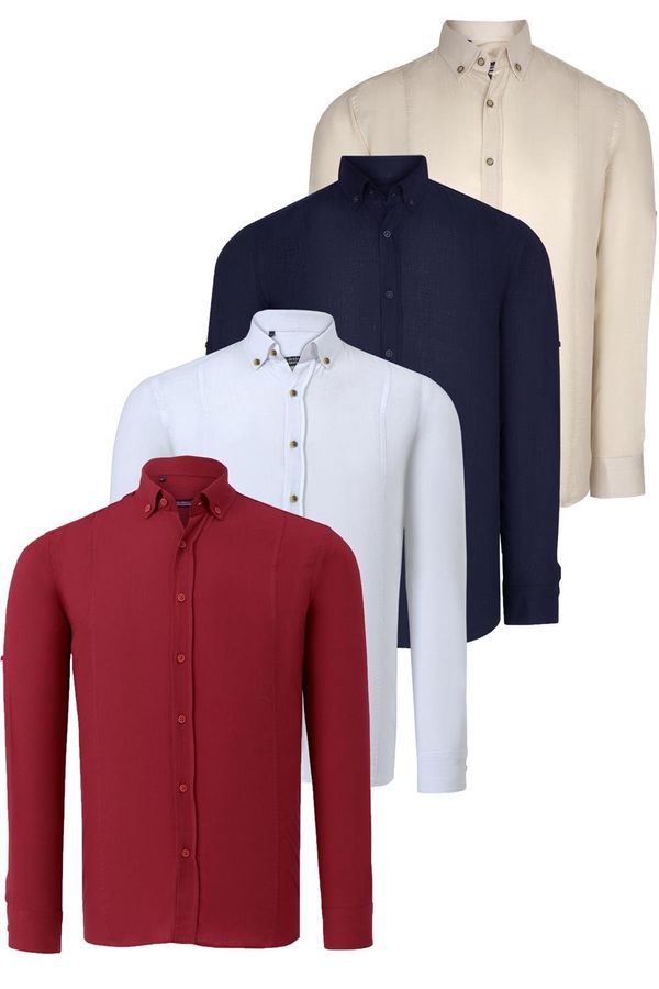 dewberry QUADRUPLE SET G721 DEWBERRY MEN'S SHIRT-NAVY-BURGUNDY-BEIGE-WHITE