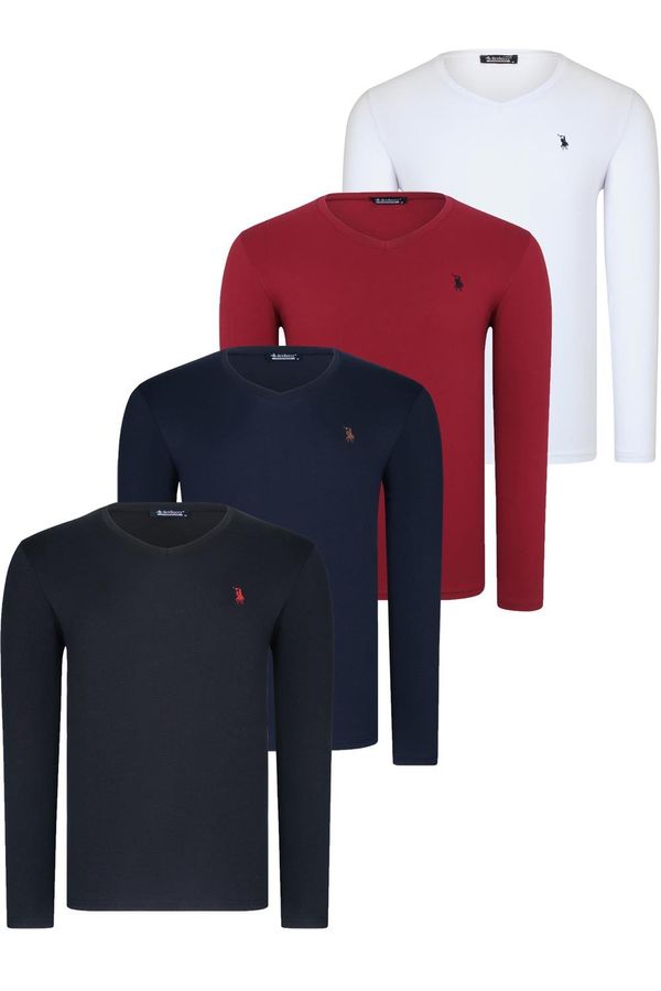 dewberry QUADRUPLE SET T8587 DEWBERRY V-NECK MEN'S SWEATSHIRT-BLACK-NAVY-WHITE-BURGUNDY