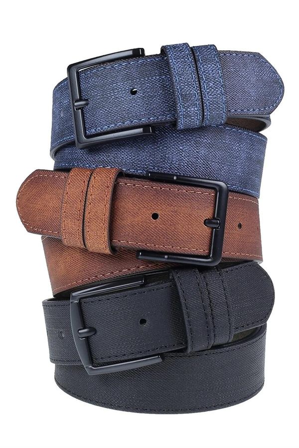 dewberry R0928 Dewberry Set Of 3 Mens Belt For Jeans And Canvas-BLACK-NAVY-TABA