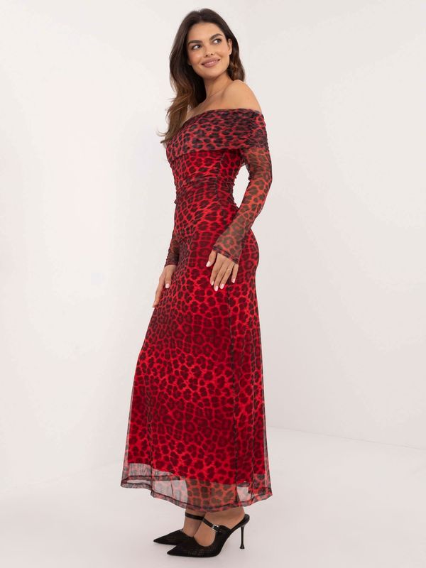 Fashionhunters Red and black Spanish maxi dress with leopard print