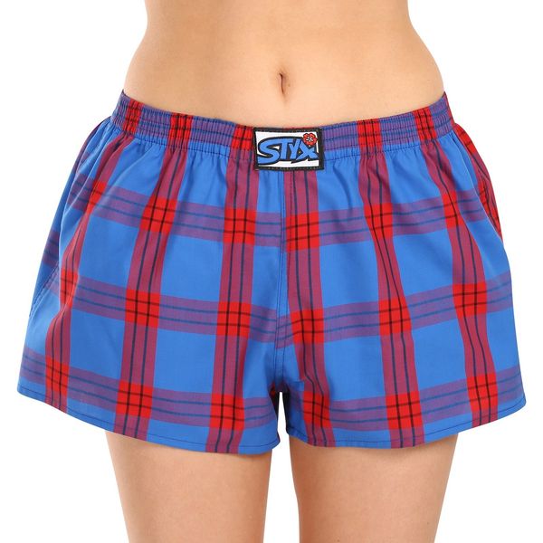 STYX Red-and-Blue Women's Plaid Boxer Shorts Styx