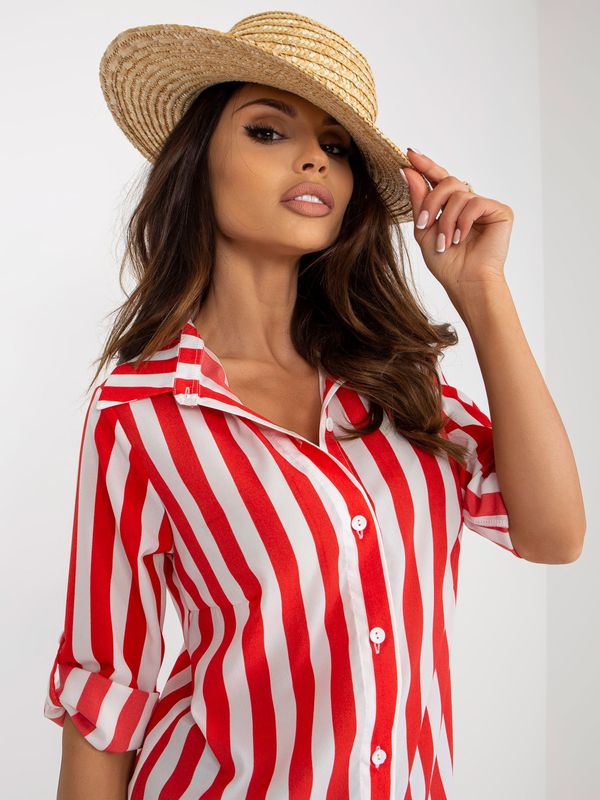 Fashionhunters Red and white striped button-down shirt blouse