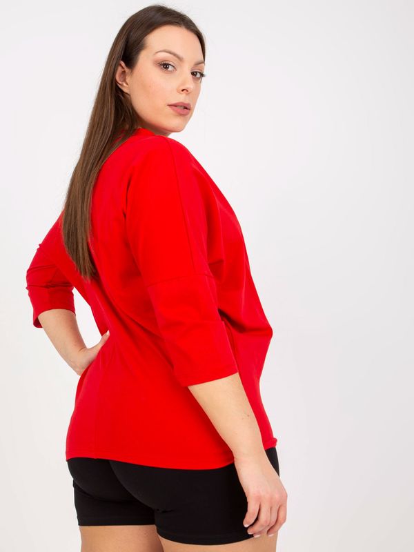 Fashionhunters Red cotton blouse plus size with 3/4 sleeves