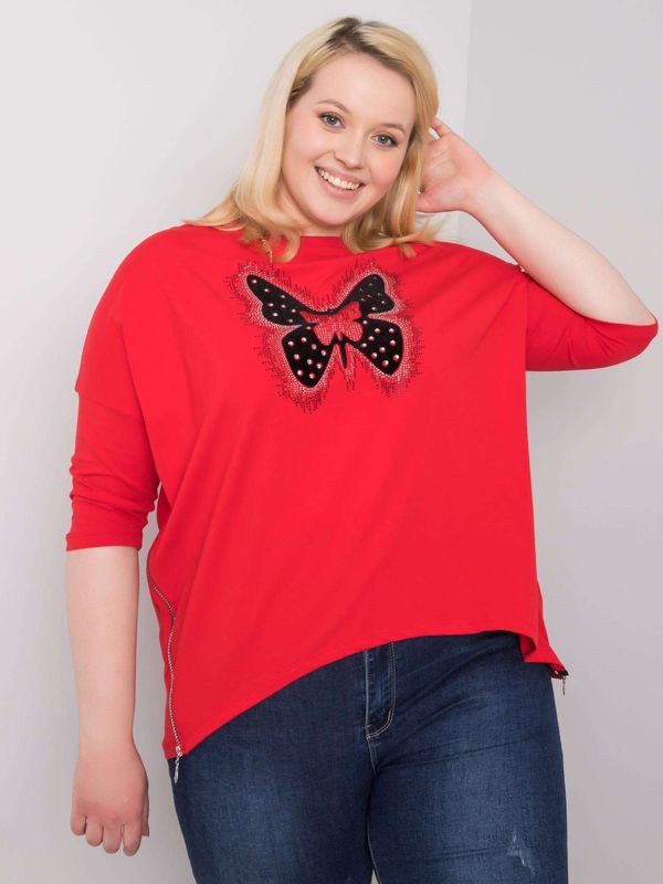 Fashionhunters Red cotton blouse with application