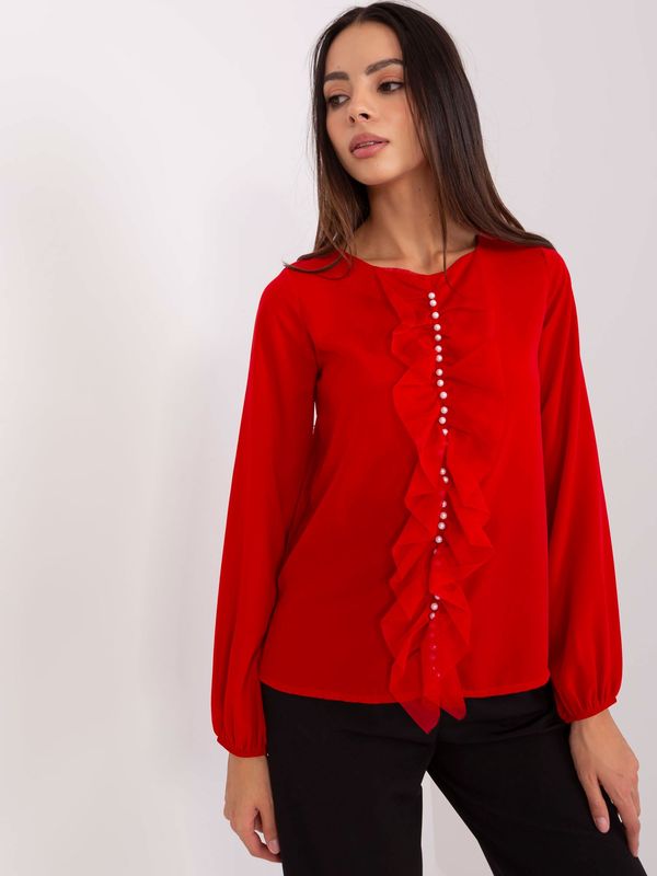 Fashionhunters Red formal blouse with round neckline
