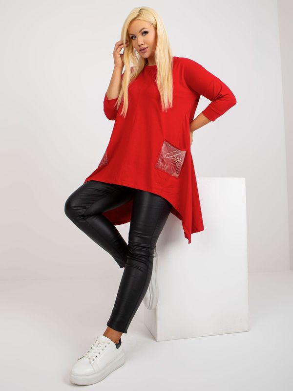 Fashionhunters Red long blouse of larger size with 3/4 sleeves