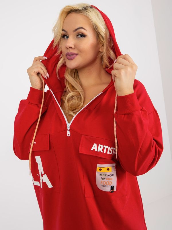Fashionhunters Red long plus size sweatshirt with lettering