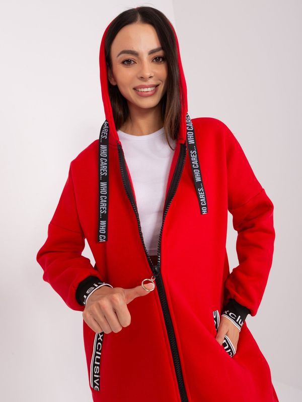 Fashionhunters Red long sweatshirt with zipper