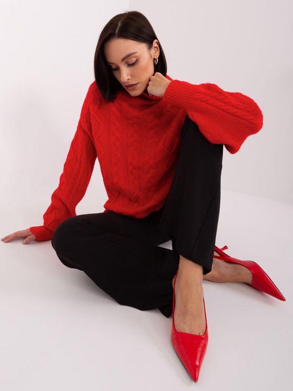 Fashionhunters Red Loose Women's Sweater With Cables