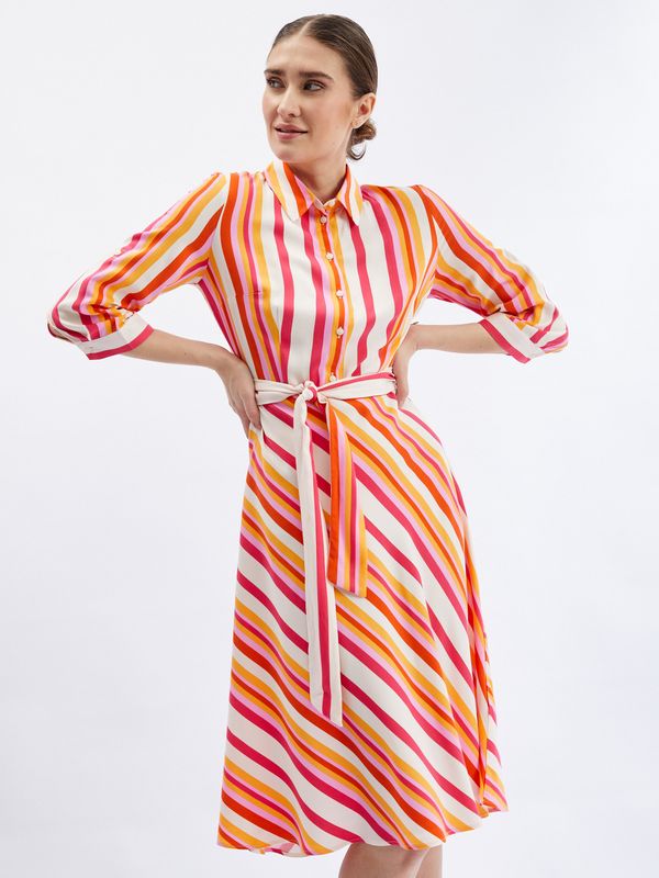 Orsay Red-orange women's striped shirt dress ORSAY