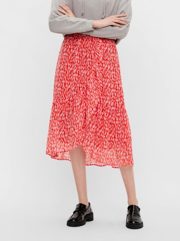 Pieces Red Patterned Midi Skirt Pieces Rio - Women