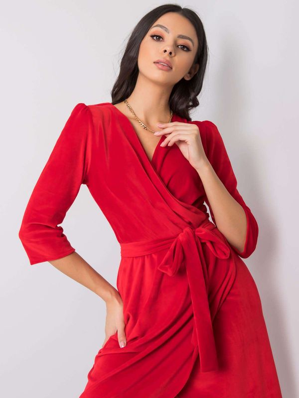 Fashionhunters Red velor dress with belt