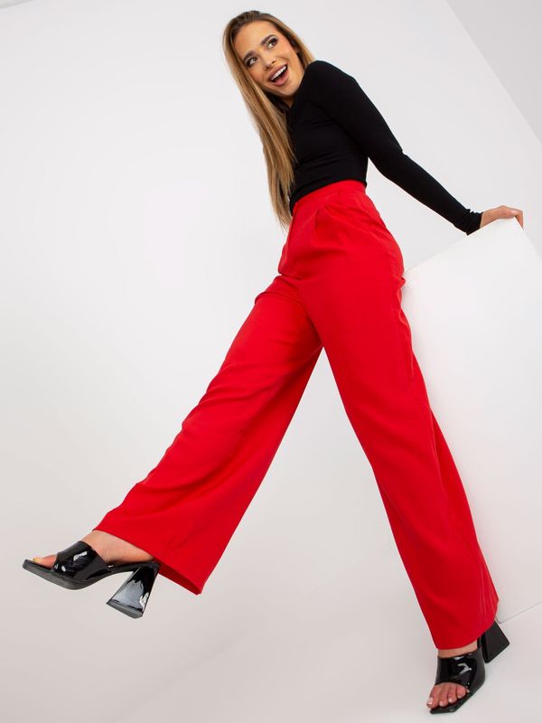 Fashionhunters Red wide fabric trousers with pockets