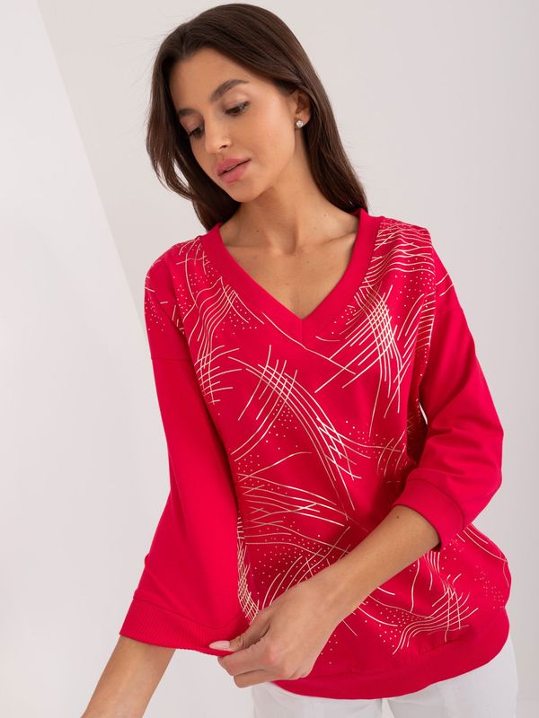 Fashionhunters Red women's blouse with a glossy print