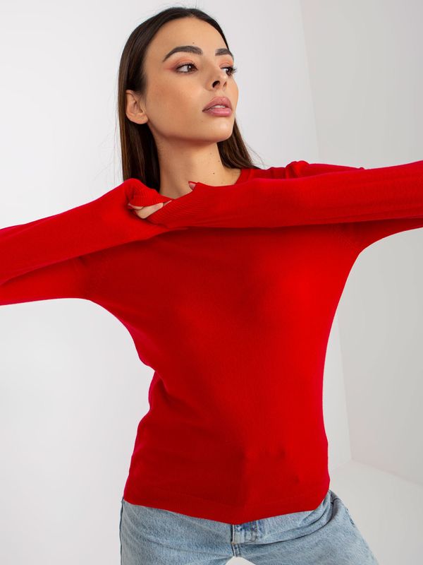 Fashionhunters Red women's classic sweater with a round neckline