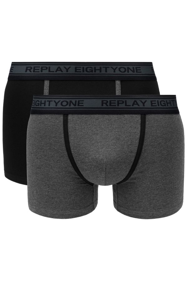 Replay Replay Boxers Boxer Style 6 Cuff Logo&Contrast Piping 2Pcs Box - Black/Dark - Men's