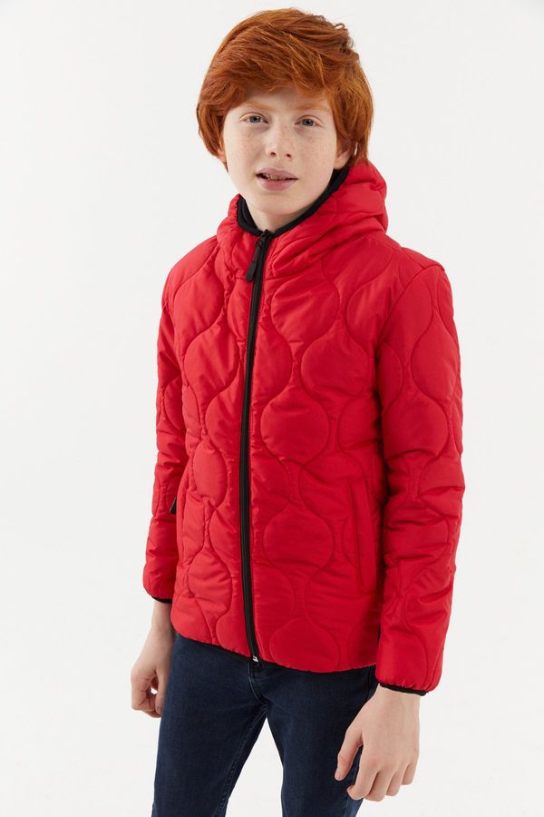 River Club River Club Boy's Onion Patterned Fiber Inside Water and Windproof Red Hooded Coat