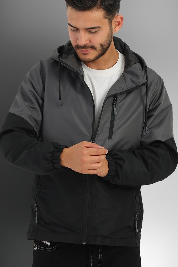 River Club River Club Men's Anthracite-black Two Colors Inside Lined Water-Resistant Hooded Sports Raincoat-wind cap.