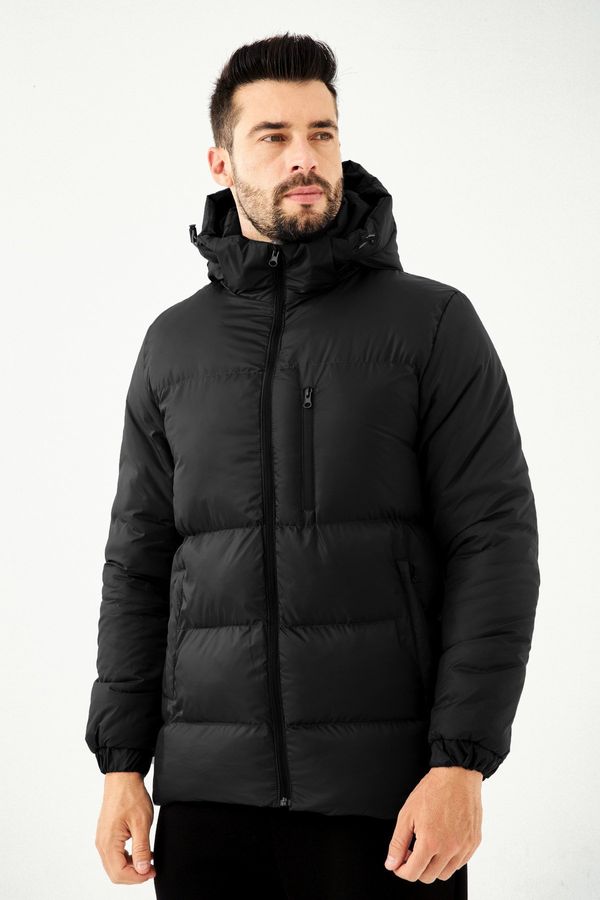 River Club River Club Men's Black Fiber Hooded Water and Windproof Puffer Winter Coat