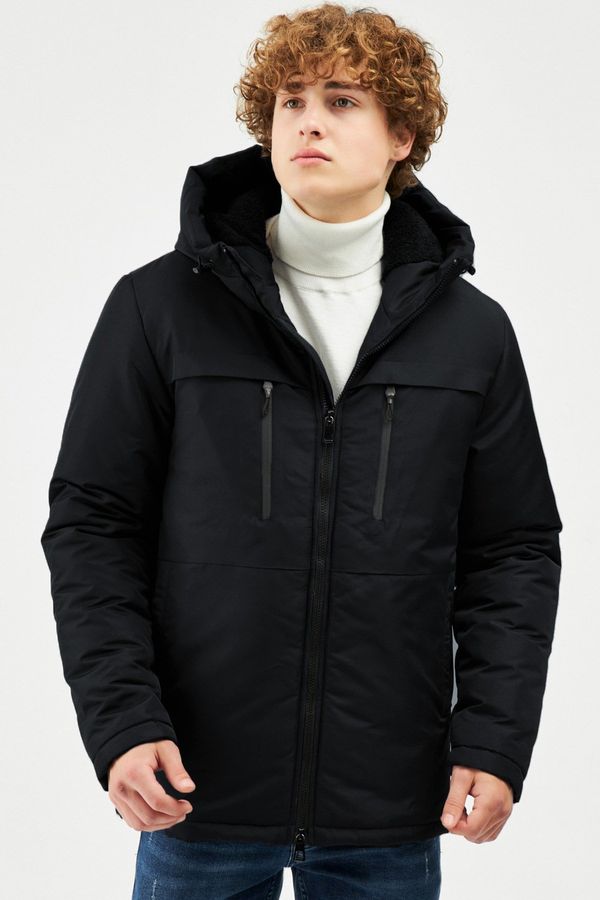 River Club River Club Men's Black Fiber Inner Water And Windproof Hooded Winter Jackets & Coats & Parka