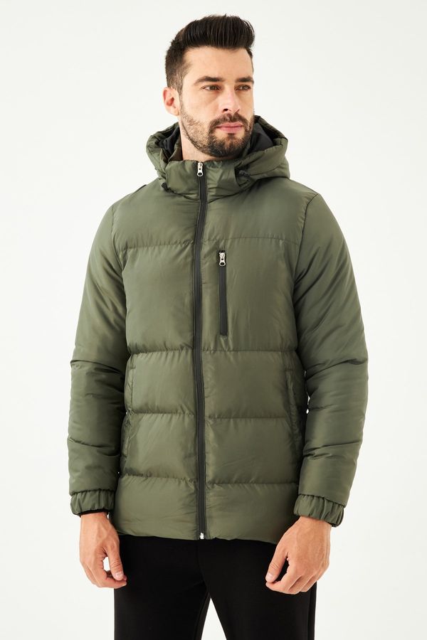 River Club River Club Men's Khaki Fibrous Hooded Water And Windproof Puffer Winter Coat
