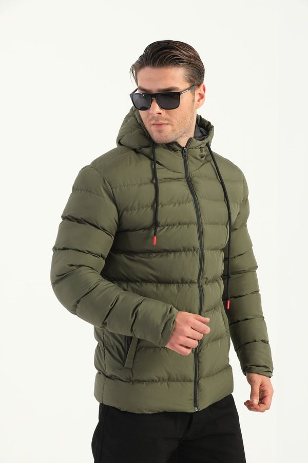 River Club River Club Men's Khaki Inflatable Winter Coat With A Hoody Inner Lined Waterproof And Windproof.