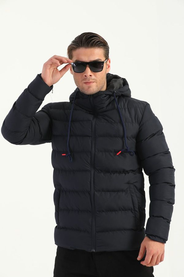 River Club River Club Men's Navy Blue Inflatable Winter Coat With A Lined Hooded Water And Windproof.