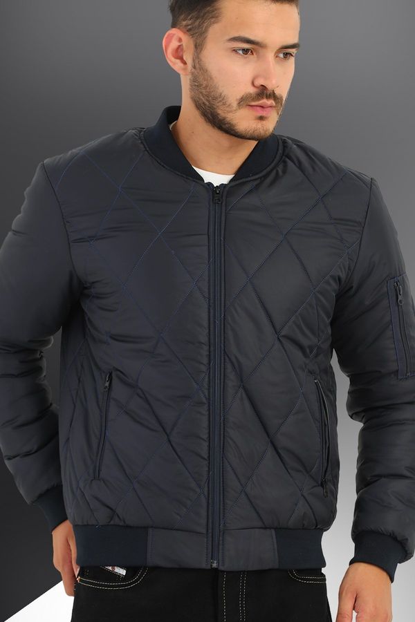 River Club River Club Men's Navy Blue Water And Windproof Quilted Patterned Sports Jacket