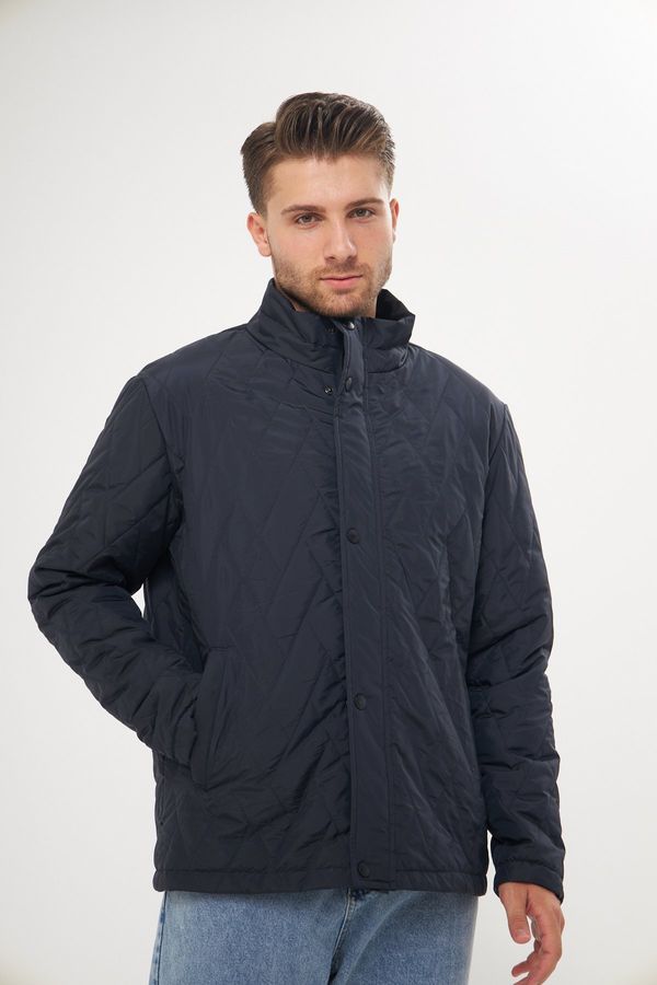 River Club River Club Men's Navy Blue Waterproof And Windproof Stand Up Collar Quilted Patterned Coat.