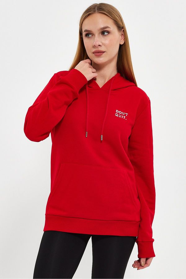 River Club River Club Women's Red Dont Quit Printed 3 Thread Hooded Sweatshirt