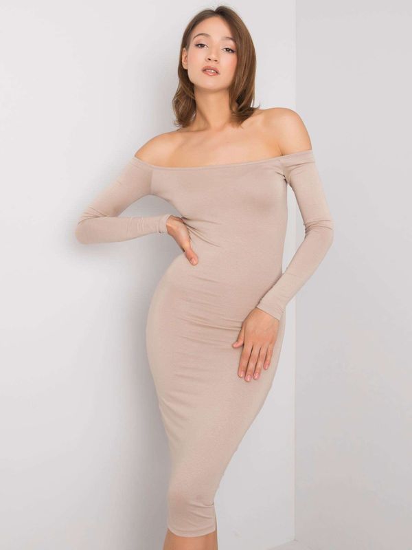 Fashionhunters RUE PARIS Beige fitted dress