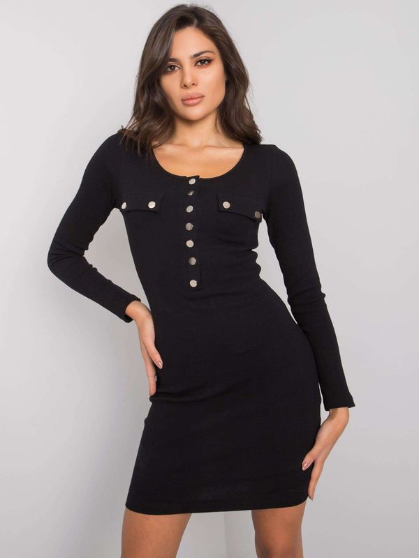 Fashionhunters RUE PARIS Black Lady's Fitted Dress