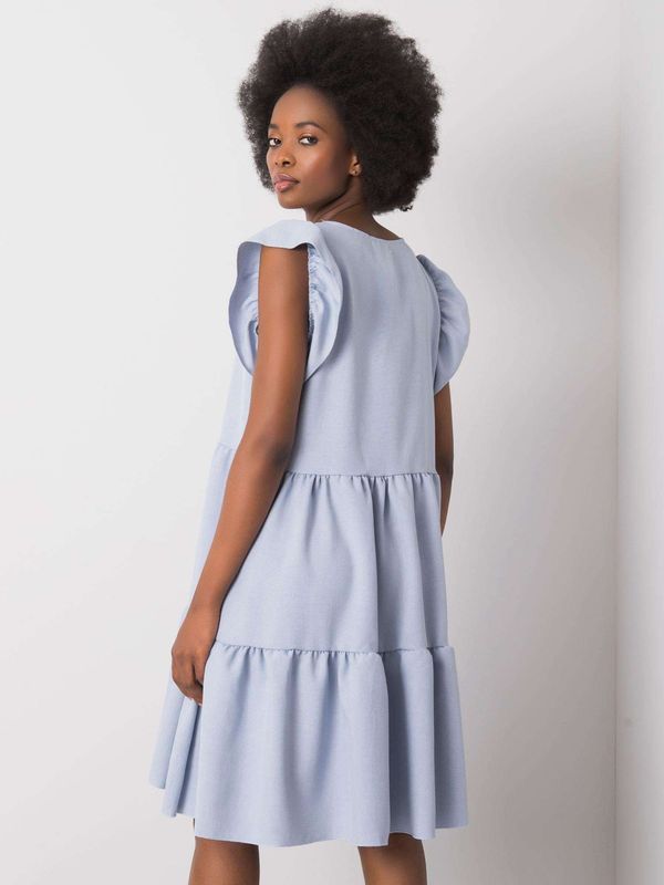 Fashionhunters RUE PARIS Blue dress with ruffles