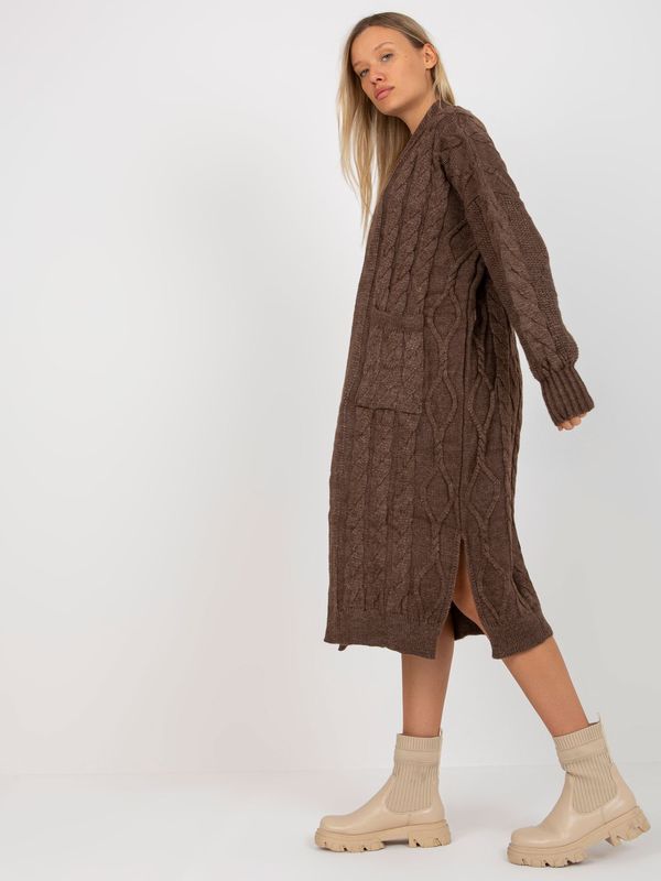 Fashionhunters RUE PARIS brown maxi cardigan with pockets